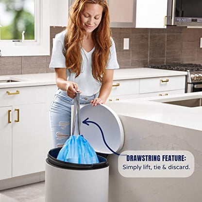 Plasticplace Custom Fit Trash Bags, Compatible with simplehuman Code K (50 Count) Tinted Blue Drawstring Garbage Liners 10 Gallon / 38 Liters, 24" x 28" - color: Blue, size: 50 Count (Pack of 1)