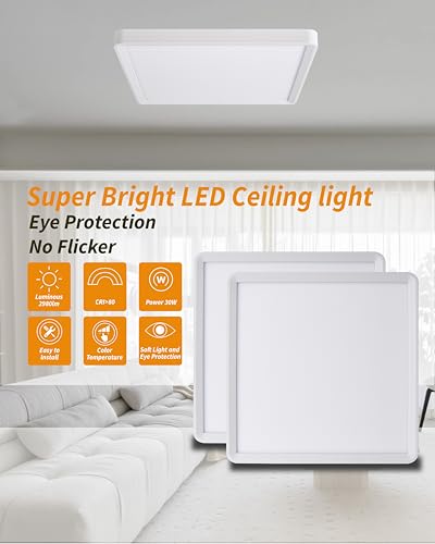 Square Led Flush Mount Ceiling Light,12 Inch 30w 2980lm led Light 3000k,4000k,6000k CCT Selectable,Flat Panel Super Slim Led Ceiling Light Fixture,for Living Dining Kitchen Bedroom Room (6Pack-White) - color: White, size: 12 Inch 6PK Square