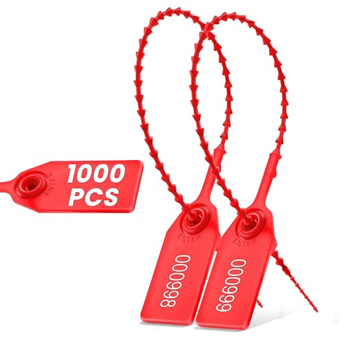 1000 Plastic Tamper Seals, Numbered Zip Ties, Fire Extinguisher, Red - size: 1000 PCS
