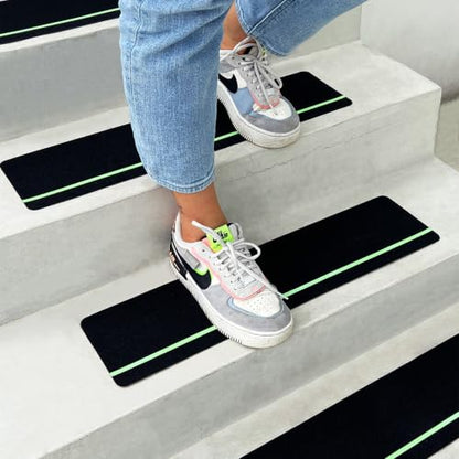S&X Outdoor Stair Treads Non-Slip 6x24in, 5-Pack, Glow-in-Dark - color: Glow-in-the-Dark/Black, size: 6" x 24"