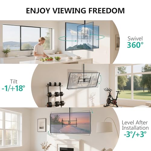 WALI Long Arm Ceiling TV Mount for Most 37-90 inch Large TVs, up to 220 lbs - color: Black (800x400mm), size: 5 feet