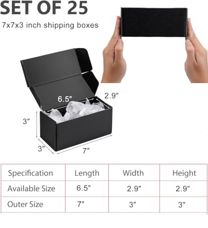 7x3x3 inch Black Shipping Boxes for Small Business- Set of 25 - color: Black, size: 7x3x3 Inch