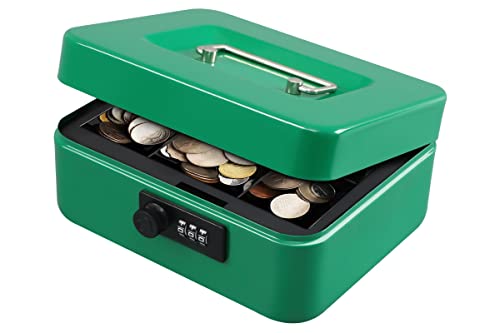 KYODOLED Cash Box with Combination Lock,Safe Metal Box for Money,Storage Lock Box with Money Tray,7.87"x 6.30"x 3.54" Green Medium - color: Green (Pack of 1), size: Medium