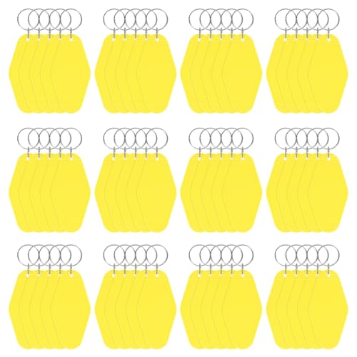 Blank Hotel Keychain Tags [60PCS] - Plastic Rhombus Blank Motel Keychain with Key Rings - color: Yellow