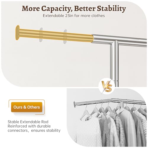 Raybee heavy duty clothes rack with wheels, 485LBS, Bottom Storage Basket - color: Chrome, style: Single Rod