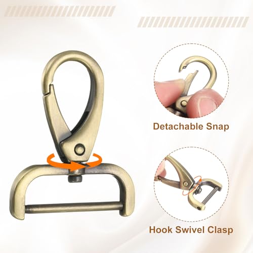 HARFINGTON 2Pcs Detachable Snap Hook Swivel Clasp 1 1/4" D Ring with Swivel Lobster Claw Clasps Hook for Purse Strap Keychain Bag DIY Craft, Brass - color: Brass, size: 1 1/4"