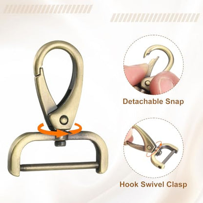 HARFINGTON 2Pcs Detachable Snap Hook Swivel Clasp 1 1/4" D Ring with Swivel Lobster Claw Clasps Hook for Purse Strap Keychain Bag DIY Craft, Brass - color: Brass, size: 1 1/4"