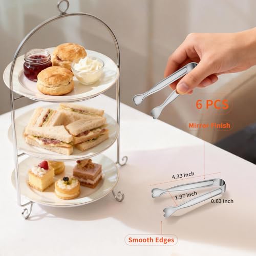 6 Pcs Mini Serving Tongs, 4.3 Inch Heart-Shaped Small Ice Tongs, Food Grade Stainless Steel Silver Tongs for Sugar Cube, Appetizers, Dessert, Tea Party, Home Kitchen, Coffee Bars, Dishwasher Safe - color: Silver, size: 4.3inch-6pcs