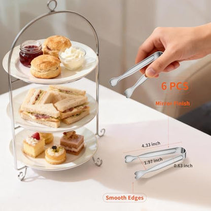 6 Pcs Mini Serving Tongs, 4.3 Inch Heart-Shaped Small Ice Tongs, Food Grade Stainless Steel Silver Tongs for Sugar Cube, Appetizers, Dessert, Tea Party, Home Kitchen, Coffee Bars, Dishwasher Safe - color: Silver, size: 4.3inch-6pcs