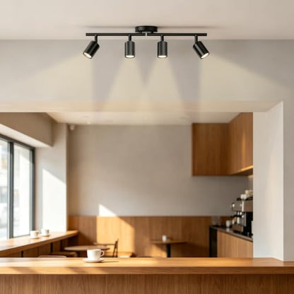 LED 4 Light Track Lighting Kit, 23.6" Black 4 Way Ceiling Spotlights Fixture, 3 CCT Adjustable, with Flexibly Rotatable Light Heads for Kitchen, Living Room, Bedroom, Includes 4 x GU10 Bulb - color: Black, size: 4