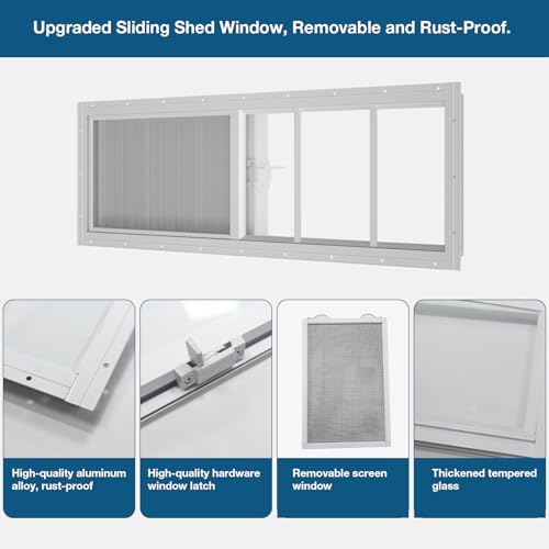 Yuzzy Shed Windows 2 Pack, 10"x35" Sliding Windows Transom Window with Tempered Glass and Removable Fiberglass Screen for Shed, Chicken Coop, Playhouse, Household, Garage, Barns (White) - color: White, size: 10"x35"