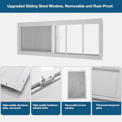 Yuzzy Shed Windows 2 Pack, 10"x35" Sliding Windows Transom Window with Tempered Glass and Removable Fiberglass Screen for Shed, Chicken Coop, Playhouse, Household, Garage, Barns (White) - color: White, size: 10"x35"