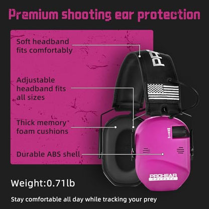 PROHEAR 022 Electronic Ear Protection for Shooting & Hunting - 29dB SNR Noise Reduction, 4 Omnidirectional Microphones - color: Electronic Ear Protection-pink
