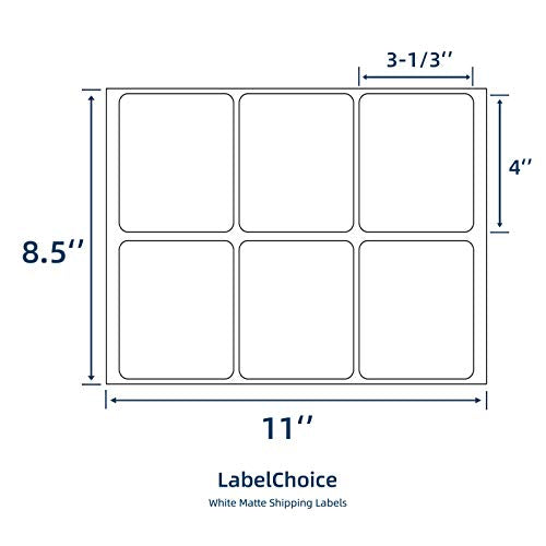 100 Sheets 600 Pcs 3-1/3 x 4 6 Up Shipping Address Labels for Laser & Inkjet Printers, 3-1/3" x 4" 6 per Sheet Shipping Mailing Stickers, 6 Labels per Page - size: 3-1/3"x4"--600 Labels