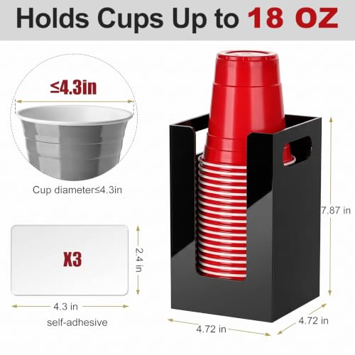 Cup Dispenser, Wall Mount Cup Holder Fits Cups Up to 18 oz - color: Large, Black