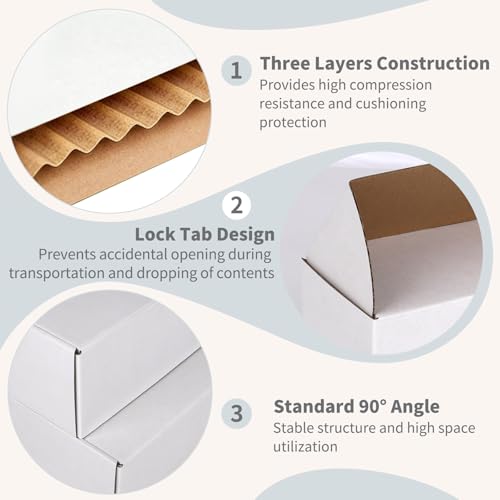 Fishat 12" x 10" x 4" White Corrugated Cardboard Shipping Boxes Set of 15 - size: 12" x 10" x 4"