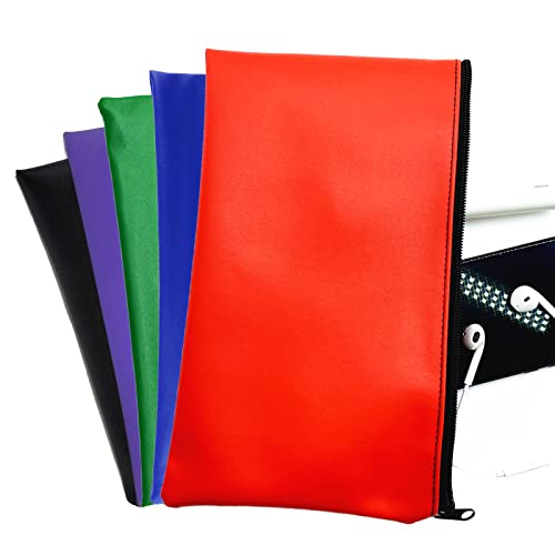 Zippered Security Bank Deposit Bag, PU Leather Cash and Coin Utility Pouch Bank Envelopes with Zipper (Deep gray) - color: Deep gray