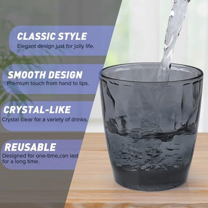Topsky 10 oz Plastic Water Tumblers | Set of 4 Transparent Unbreakable Drinking Glasses Clear Acrylic Reusable Juice Wine Cups for Home Picnic Party, Dishwasher Safe, Stackable (Gray) - color: Grayish Blue 10oz
