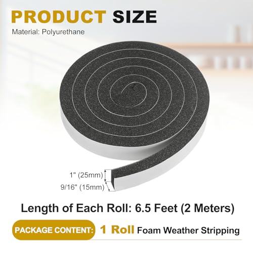 uxcell Weather Stripping Door Seal, 1" x 9/16" (1 Roll, 6.5Ft) - size: 1" x 9/16" (6.5 Ft)