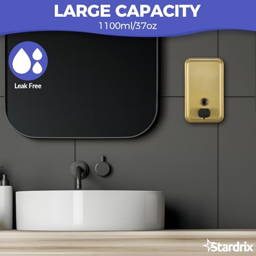 Stardrix Brushed Gold Stainless Steel Vertical 1100ml/37oz Capacity Commercial-Grade Soap Dispenser, Wall-Mounted Bathroom Hand Soap Dispenser with Corrosion-Proof Lining and Anti-Leak Pump - color: Vertical Gold