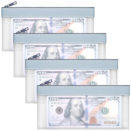 4 Pack Clear Money Envelopes for Cash Money Bag Pouch 7.6x3.7 inch - color: blue