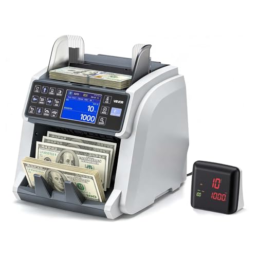 VEVOR Mixed Denomination Money Counter Machine, Multi-Currency Support, Bill Counter with CIS/UV/MG/IR/DD/DBL/HLF/CHN Counterfeit Detection, Money Counting Machine with External Display - size: WRM996