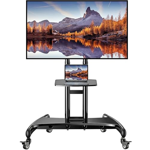 Perlegear Rolling TV Stand for 32-84 Inch TV, Mobile TV Cart up to 100lbs, Adjustable Height Outdoor TV Cart with Heavy-Duty Base, VESA 600x400mm, Portable TV Stand on Wheels for Livingroom PGTVMC05-1 - size: for 32-84 Inch TVs, style: Basic with Manual L