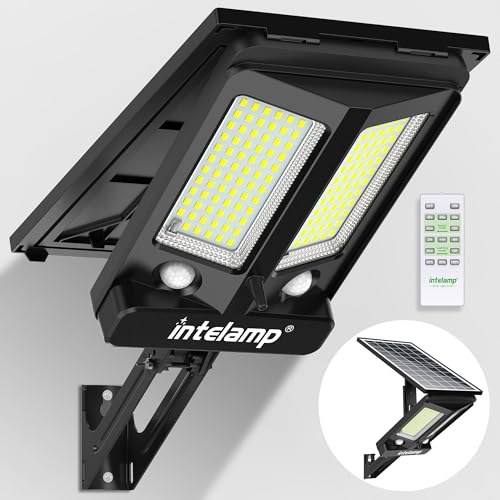 intelamp Solar Street Lights Outdoor Waterproof 3000LM 12500mAh Dual Sensor - size: Black 1 Pack