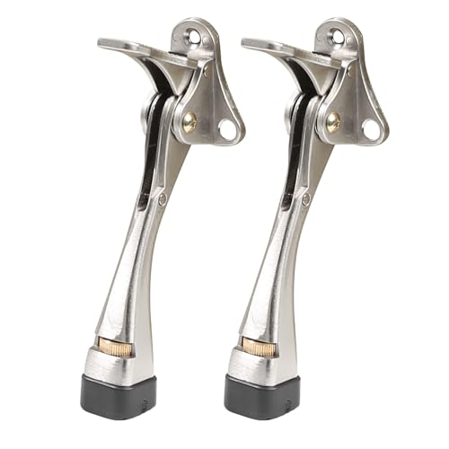 Kickdown Door Stopper 5 Inches - 2 Packs One Touch Adjustable Height Door Stop for The Bottom of Door Aluminum Alloy Metal Door Stopper with Rubber Tip & Wall Protectors for Wide Doors Nickel - color: Brushed Nickel, size: 5 Inch