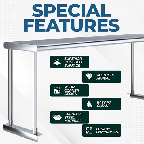 Stainless Steel Single Overshelf for 72" Prep Table – 12" Deep - size: 12"x72"