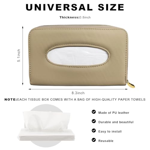 Car Tissue Holder, Sun Visor Napkin Box Premium PU Leather Tissue Case with Zipper, Rectangular Hanging Paper Organizer Mask Dispenser for Sedans SUVs Trucks, Car Accessories (Beige) - color: Beige