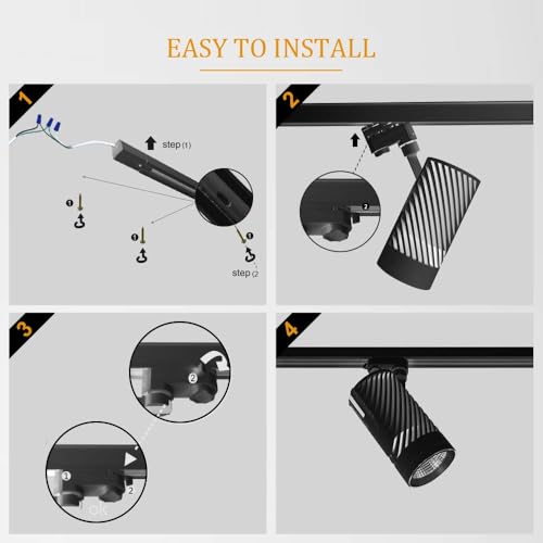 UPO 4-LED Track Lighting kit,Super Bright 12W 3000lm/3000K 24°Beam,Ceiling Spot Lighting for Kitchen, Living Room, Bedroom, Adjustable Track Head Easy Installation, LED Bulbs Included, Black - color: 3000k black