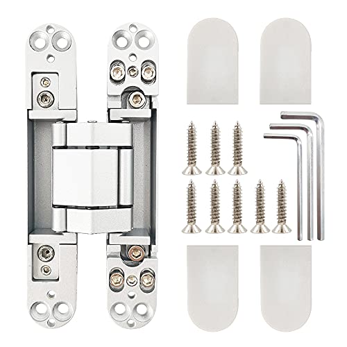 Concealed Door Hinges Heavy Duty Invisible Hidden Hinges 3-D Adjustable - 1 Pair - color: 6"_Silver_2 Pack