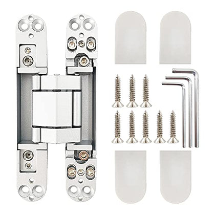 Concealed Door Hinges Heavy Duty Invisible Hidden Hinges 3-D Adjustable - 1 Pair - color: 6"_Silver_2 Pack