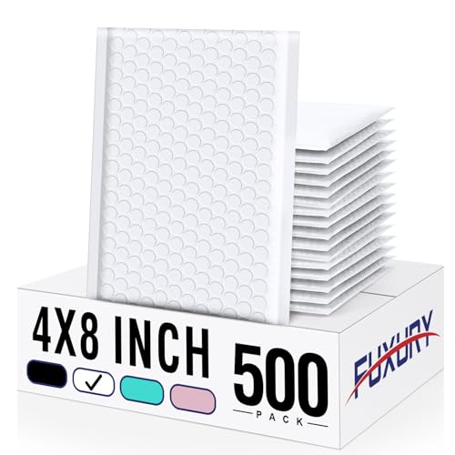 Fuxury Bubble Mailers 4x8" 500 Pack Wihte Self Seal Padded Envelopes Bulk - color: White, size: 4×8" 500PC