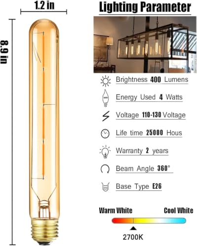 E26 Tubular LED Bulbs 40 Watt Dimmable T10 Led Light Bulbs 2700K Warm White - size: J