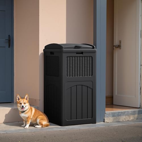 Flamaker 30 Gallon Trash Can, Resin Outdoor Garbage Can with Lid 2 Pack - color: Black, size: 2 Packs