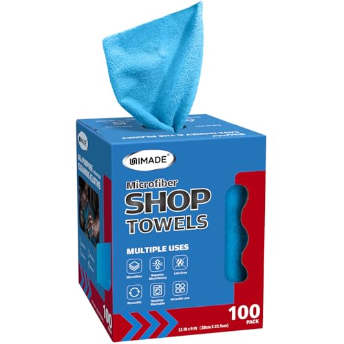 UNIMADE Shop Rags, 100 Sheets Microfiber Cleaning Cloth - color: Blue
