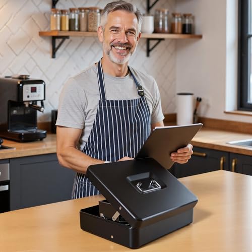 Locking Cash Box with Key Lock and Money Tray, Money Box, Lock Safe Box, Cash Money Lock Safe Box for Cash Register 11.8"x9.45"x3.54" (Black Combination) - color: Black Combination