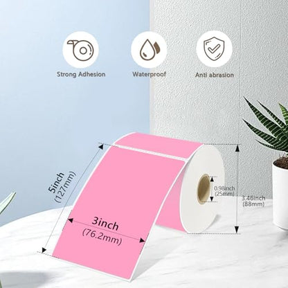 3x5 Inch Thermal Labels,Rectangle Sticker,300PCS Water & Oil Proof Shipping Labels with Strong Adhesive,Compatible with Zebra & Rollo,for Moving Boxes,Small Business & Inventory,Pink - color: Pink