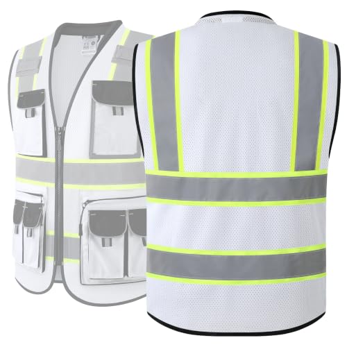 JKSafety Reflective Safety Vest for Men Cushioned Collar JK89M White S - color: Mesh-white, size: Small
