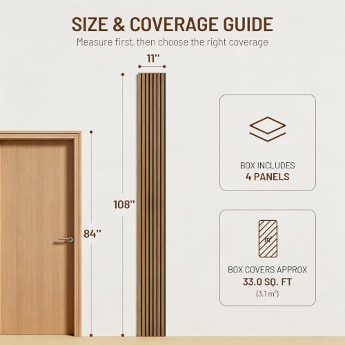 Amsleekey 4-Pack 108″x11″ Acoustic Wood Slat Wall Panels, 8 Hooks, Teak - color: Teak, size: 108 x 11 in - 4 pcs