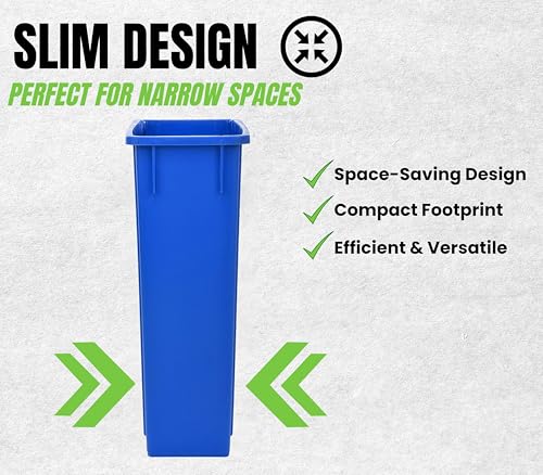 Alpine Commercial Slim Trash Can 23 Gallon - Set of 3 Tall Blue Recycle Bin – Space-Saving, Leakproof Plastic Waste Receptacles for Office, Janitorial & Public Use