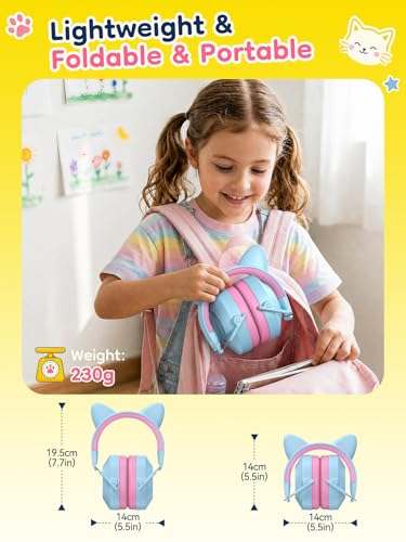 Dr.meter Cat Ear Cancelling Headphones for Kids Ear Pritection EM200 - color: Cat Blue Pink