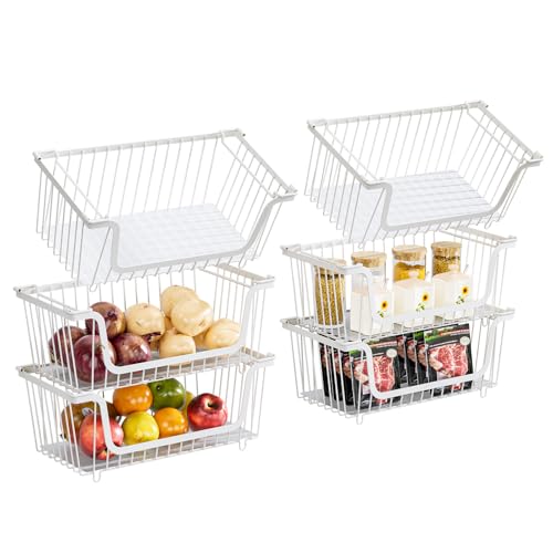 GAOKASE 6 Pcs Stackable Wire Baskets for Pantry Organizers and Storage, - color: 6-White