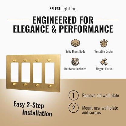 SELECT 4-Gang Solid Brass Wall Plate Cover, Satin Brass Finish - color: Satin Brass, size: 4 Gang, style: Wall Plate