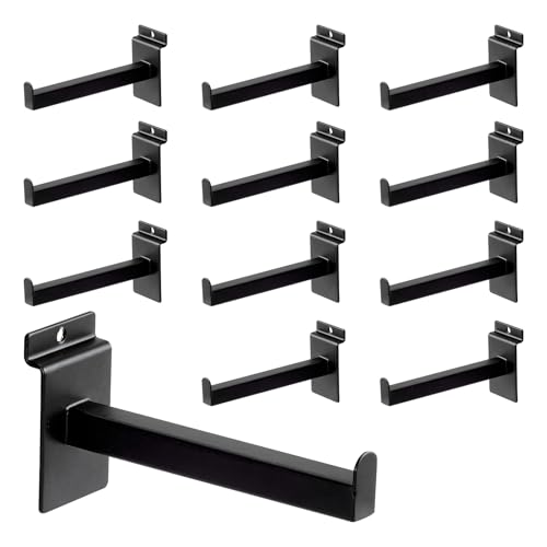 6 Inch Square Tubing Slatwall Shelf Bracket , Heavy Duty Slat Wall Floating Shelf Bracket with Lip, Slatwall Accessories for Retail Display,Garage (12Pcs, Black) - size: 6 Inch
