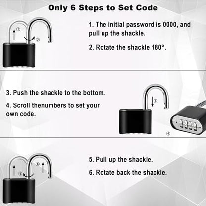 2pcs Combination Lock, 4-Digit Heavy Duty Combo Lock - color: 2pcs-Short-Black