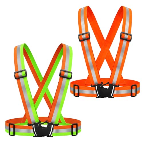 2PCS High Visibility Reflective Safety Vest, Reflective Safety Suspenders, 2 Inch Wide Straps, Adjustable and Elastic, Safety & High Visibility for Running, Cycling, Walking, Construction, Motorcycle