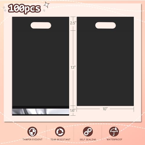 Black Poly Mailers with Handle, 10x13 Inch 100 Pcs - color: Black, size: 10x13 Inch 100 pcs